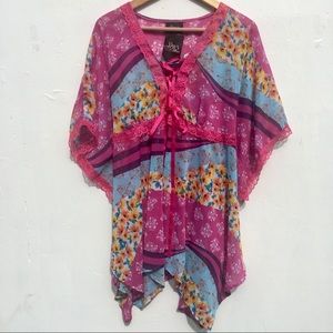 Dare to Wear 2X Empire Waist Top Lace Trim Pink